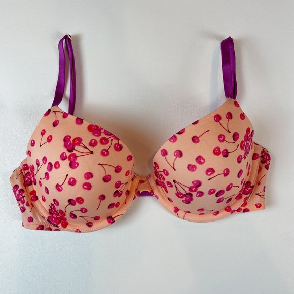 NWOT Victoria's Secret Bra 32D Lined Demi Orange Cherries B981 - Picture 1 of 7